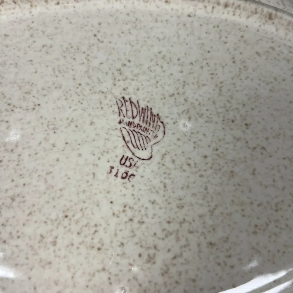 1 Vintage Red Wing Bob White Oval Platter Speckled Stoneware Quail 13.5 x 9